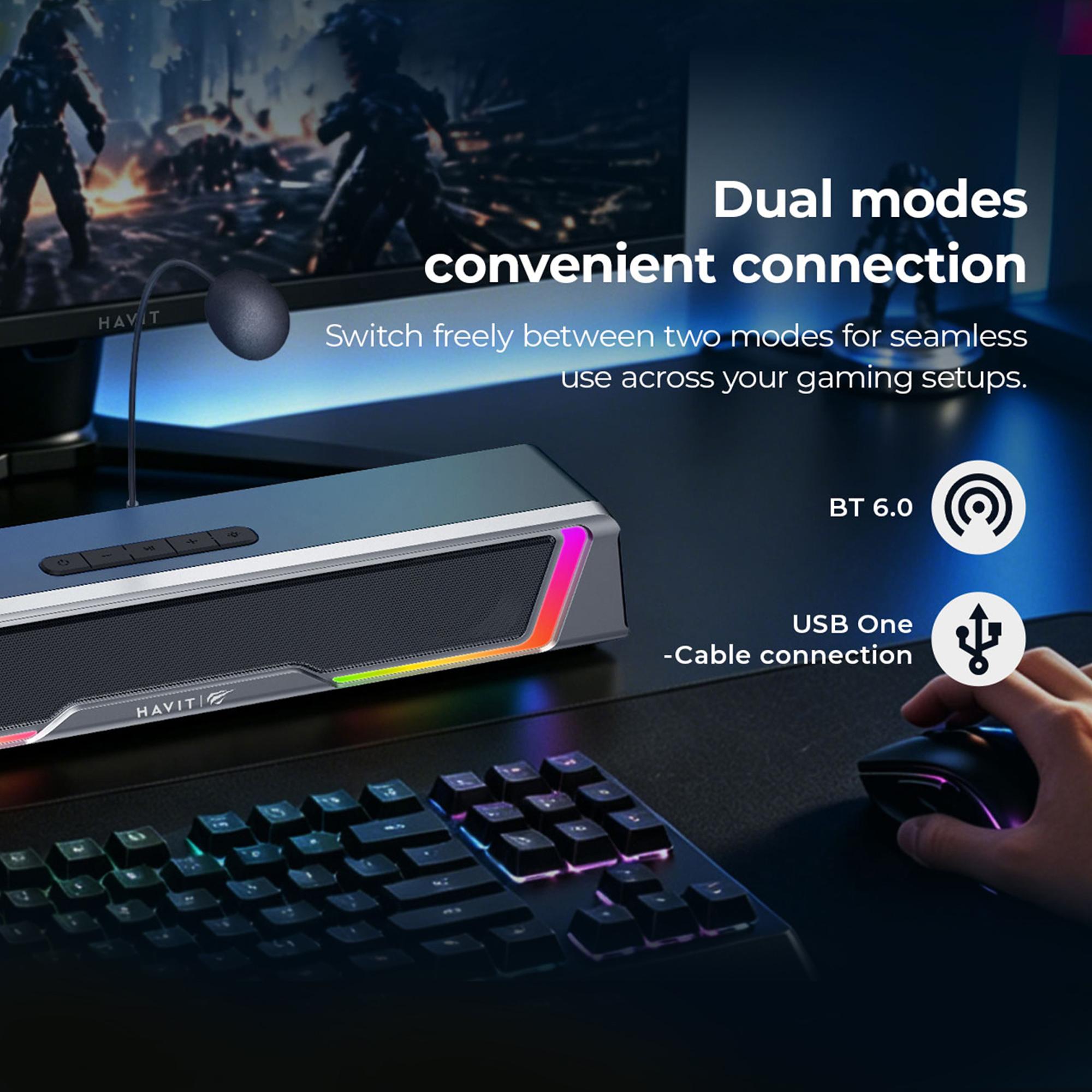Ігрова колонка SOUNDBAR HAVIT SK221 6W USB+BT RGB Black+Gray — фото 8 з 10
