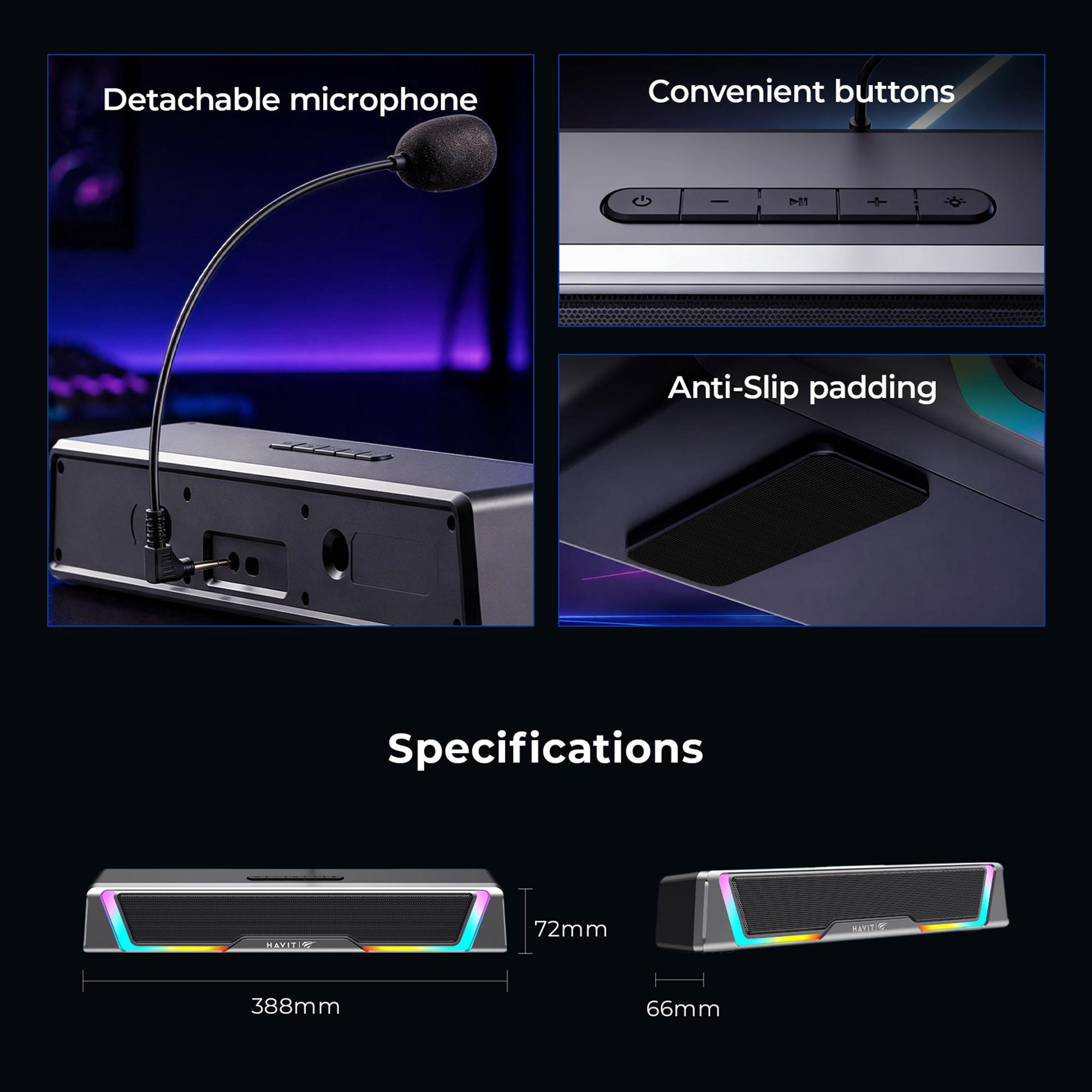 Ігрова колонка SOUNDBAR HAVIT SK221 6W USB+BT RGB Black+Gray — фото 10 з 10