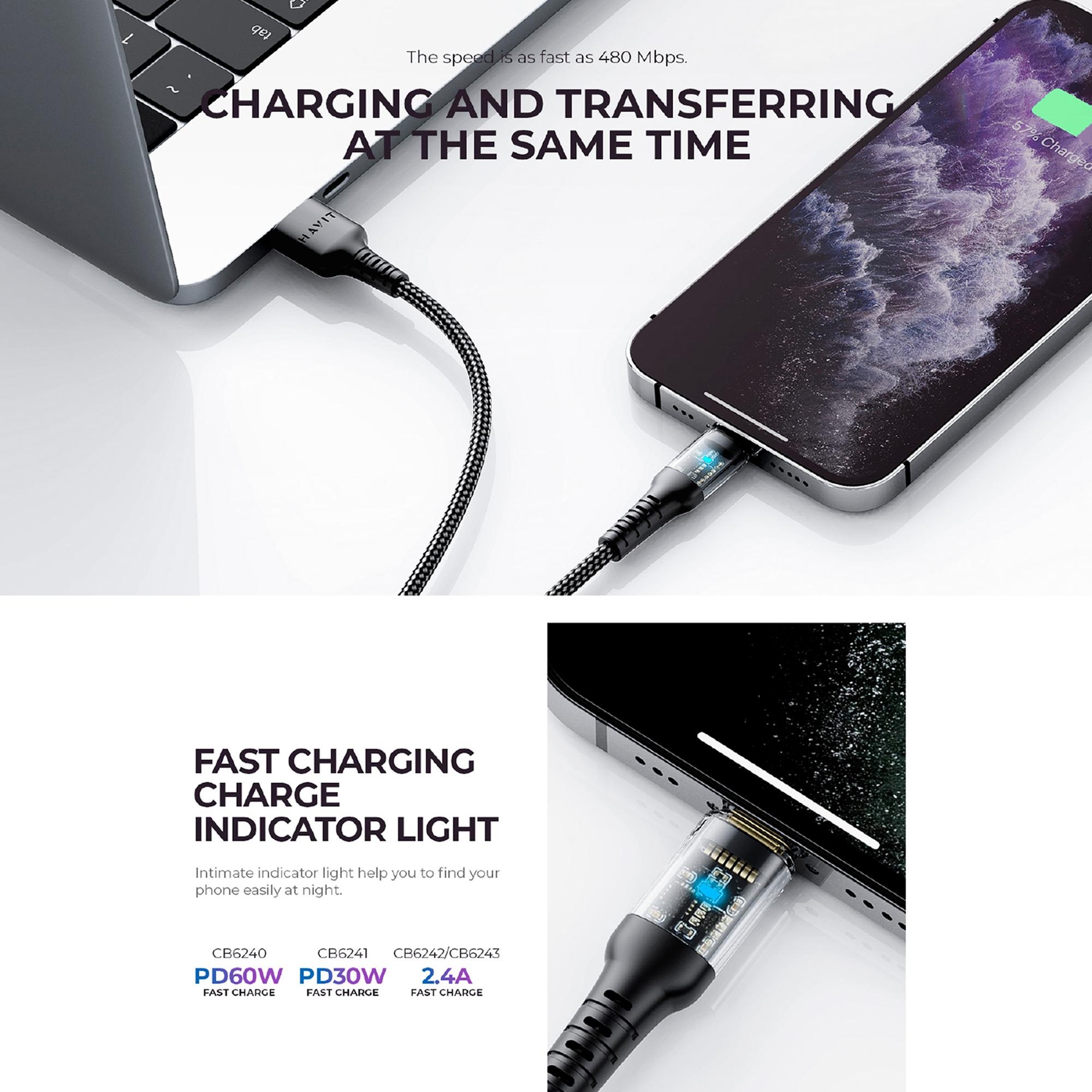 Кабель USB-C - Lightning HAVIT CB6241 PD30W 1м White — фото 9 з 9