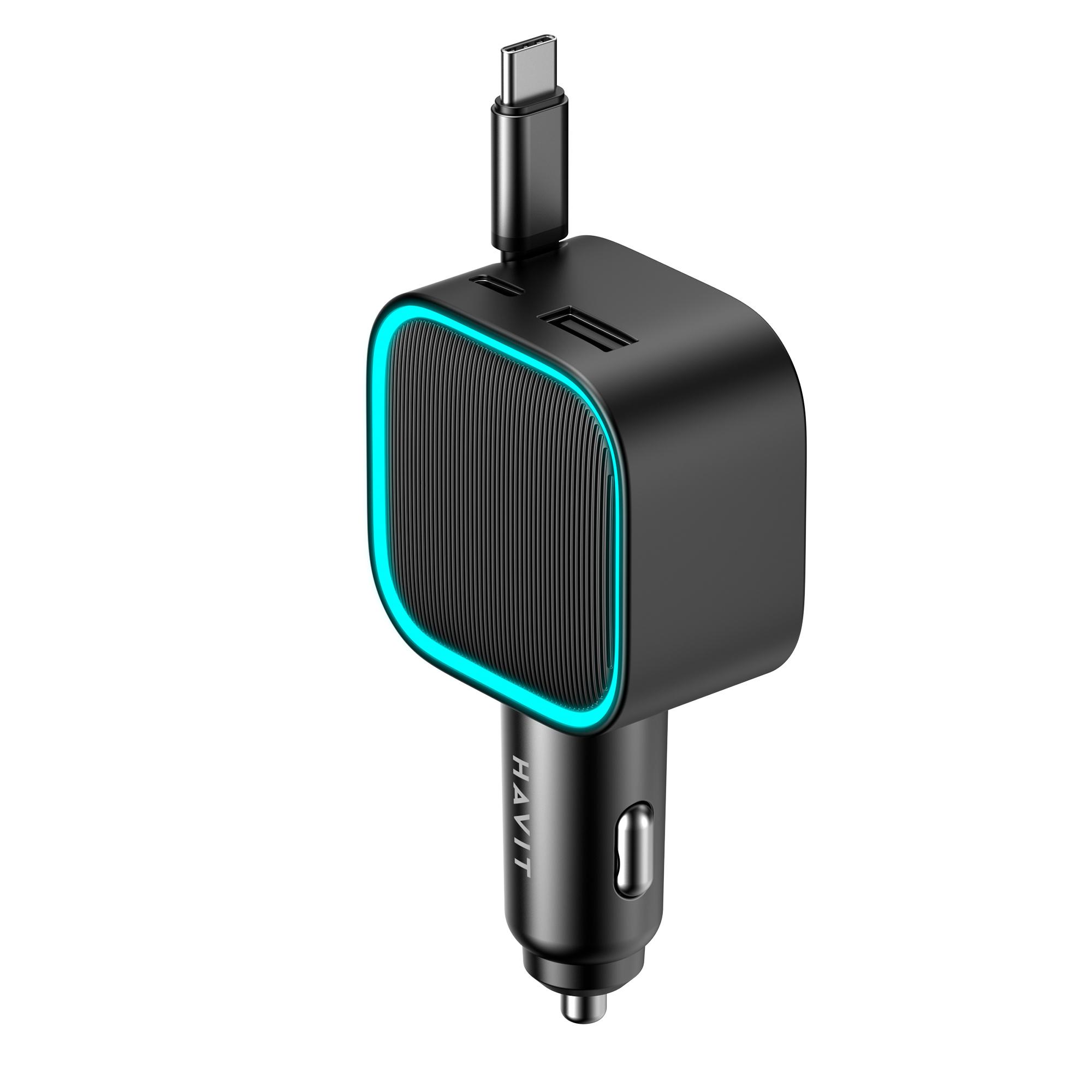 Автомобільний зарядний пристрій HAVIT CC2040 45W USB-A+USB-C +Кабель USB-C Black — фото 2 з 6