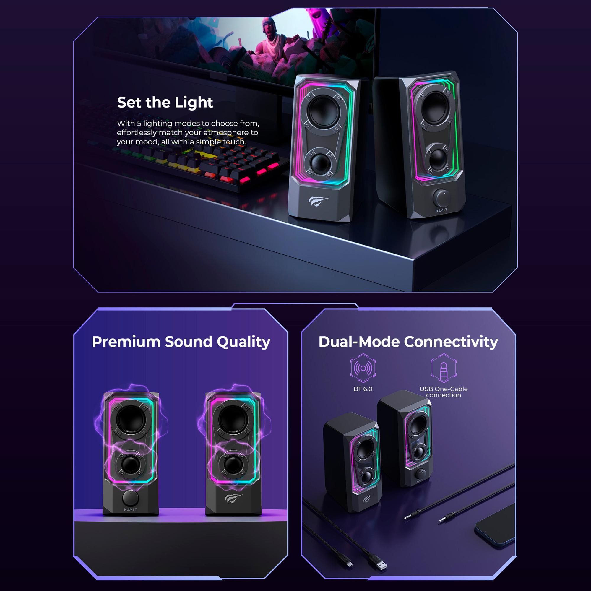 Стерео колонки ігрові HAVIT SK219 6W USB+BT RGB Black+Gray — фото 7 з 8