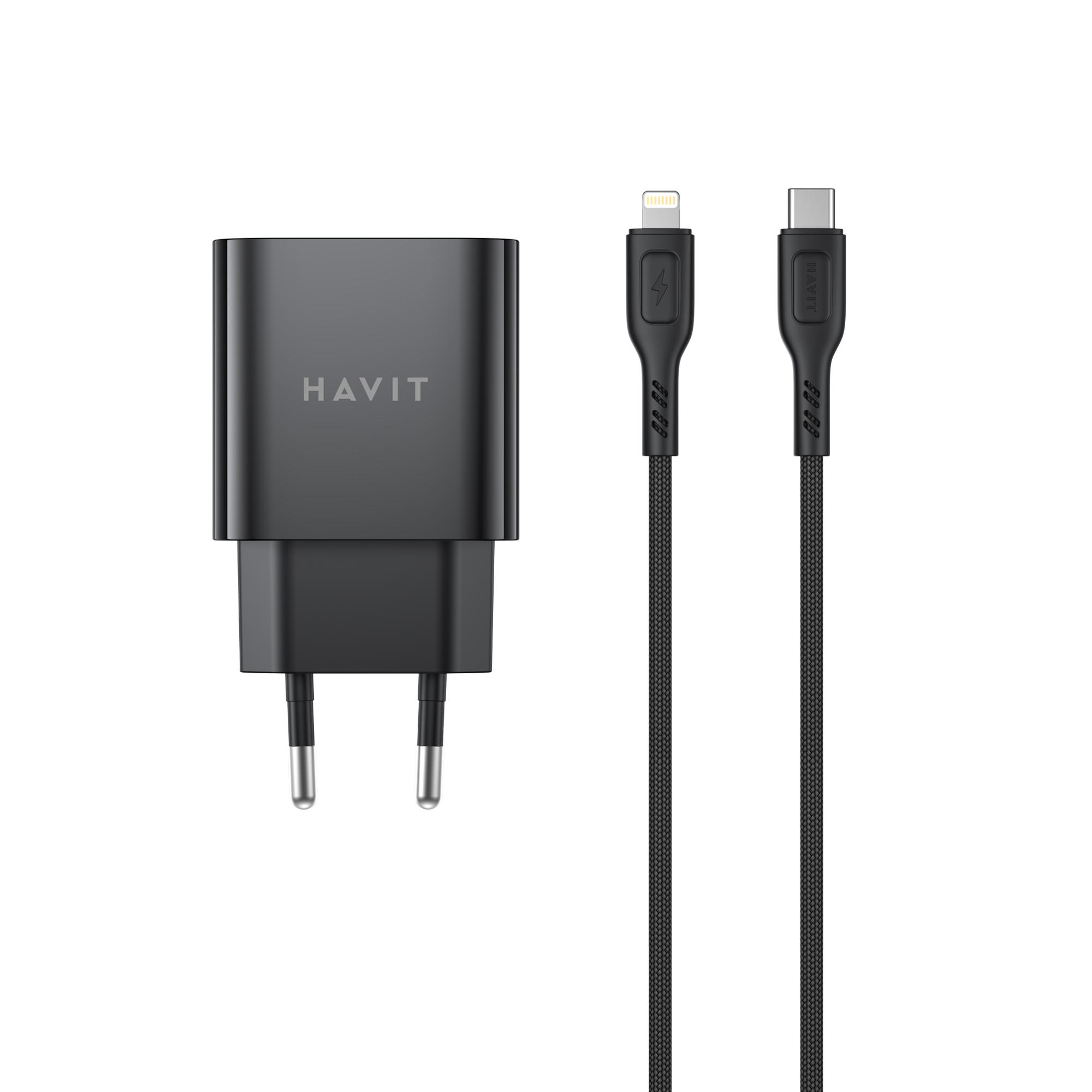 Зарядний пристрій HAVIT ST925 20W USB-A+USB-C з кабелем USB-C - Lightning Black — фото 3 з 4