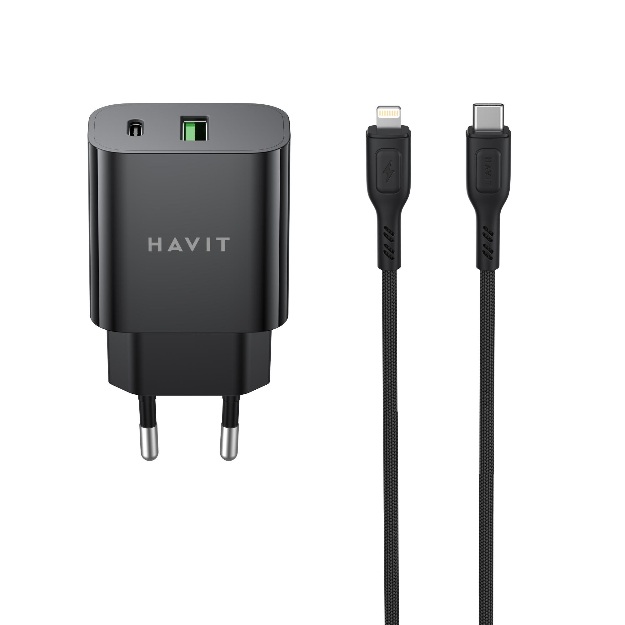 Зарядний пристрій HAVIT ST925 20W USB-A+USB-C з кабелем USB-C - Lightning Black — фото 2 з 4