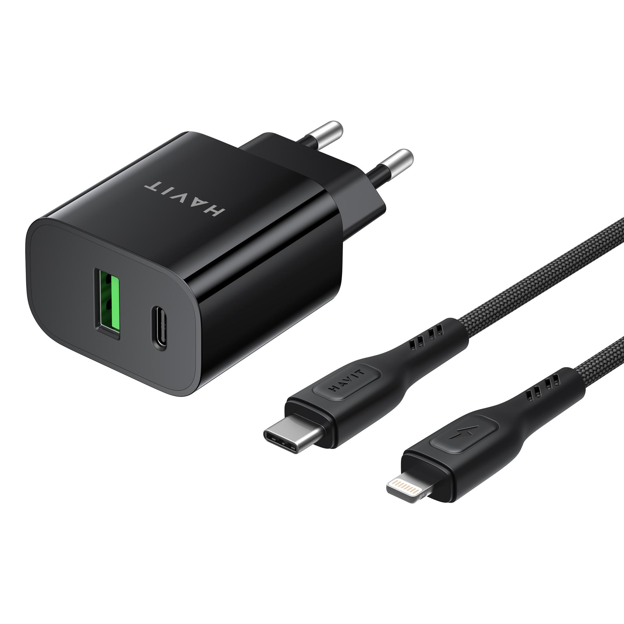 Зарядний пристрій HAVIT ST925 20W USB-A+USB-C з кабелем USB-C - Lightning Black — фото 4 з 4